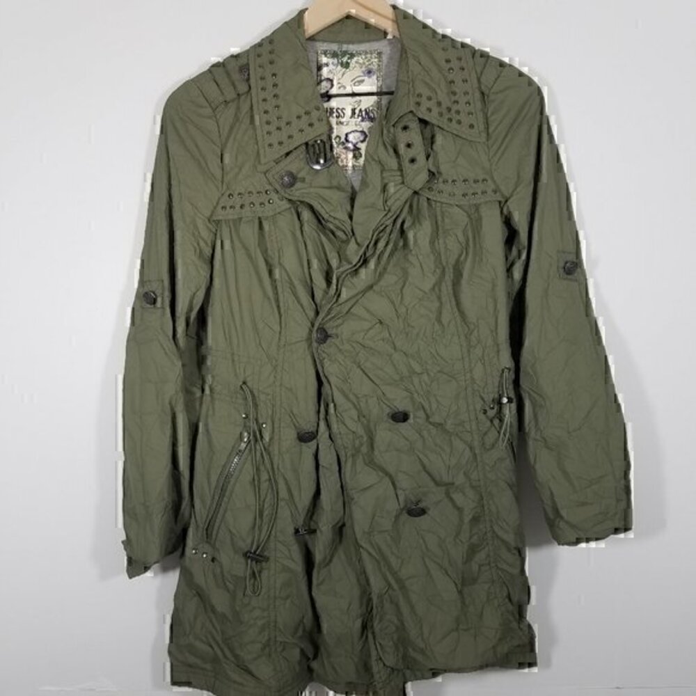 Guess Nylon Olive Green Rain-Wind Jacket Size S